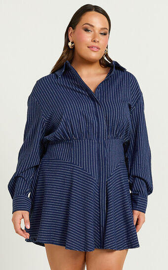 Lioness - Leo Dress in Onyx Pinstripe