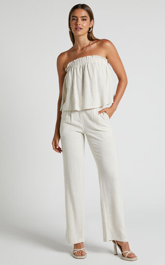 Emmy Two Piece Set - Linen Look Strapless Top and Relaxed Pants in Oat