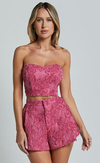 Cybill Top - Strappy Sweetheart Floral Detail Top in Pink