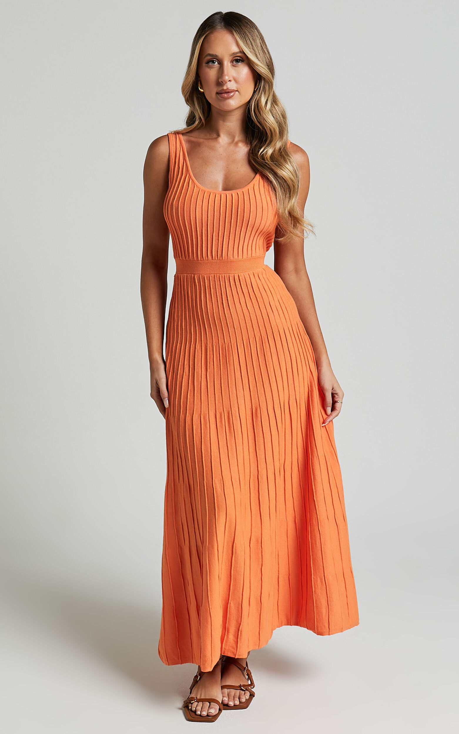 Saoirse Maxi Dress Square Neck Strappy Knit Dress in Mango
