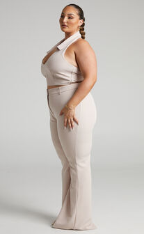 Lorena - High Waisted Flared Trousers in Stone