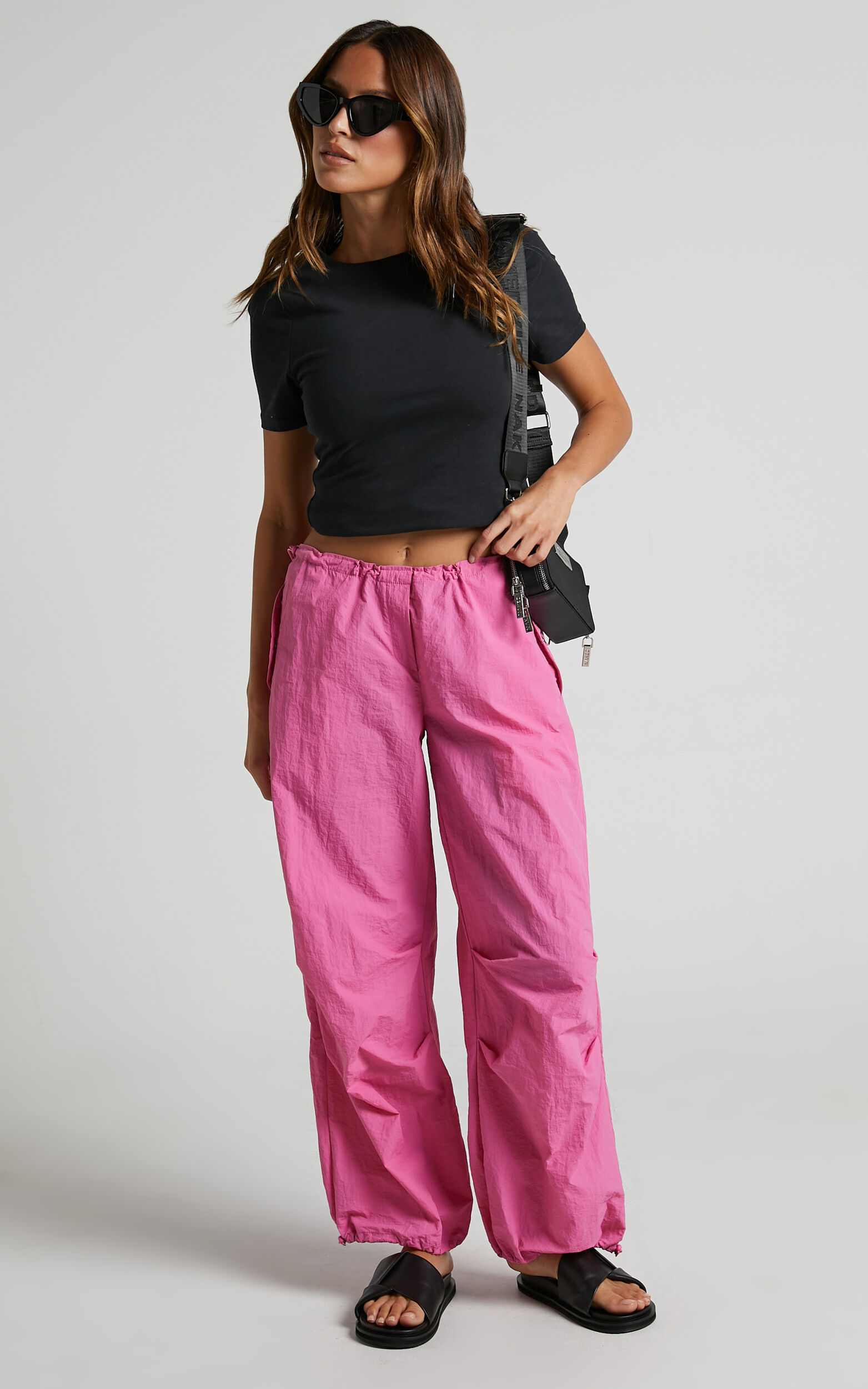 Utility Pants - Low Rise Parachute Pants in Candy Pink