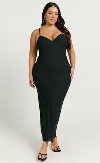 Fayette Midi Dress - V Neck Slip Dress in Black