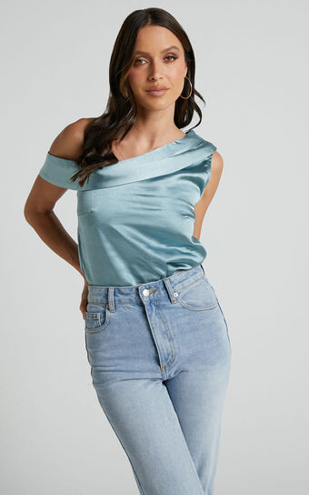 Indah Top - Draped Off Shoulder Top in Sage