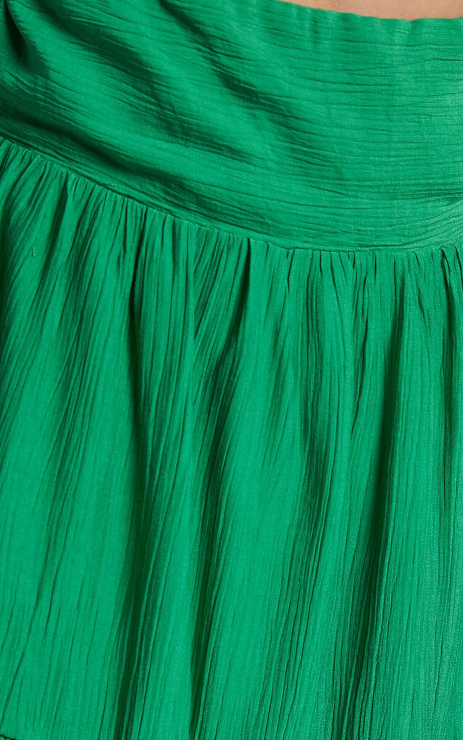 Lancey Mini Dress - Strappy Halter Tiered Dress in Green | Showpo USA