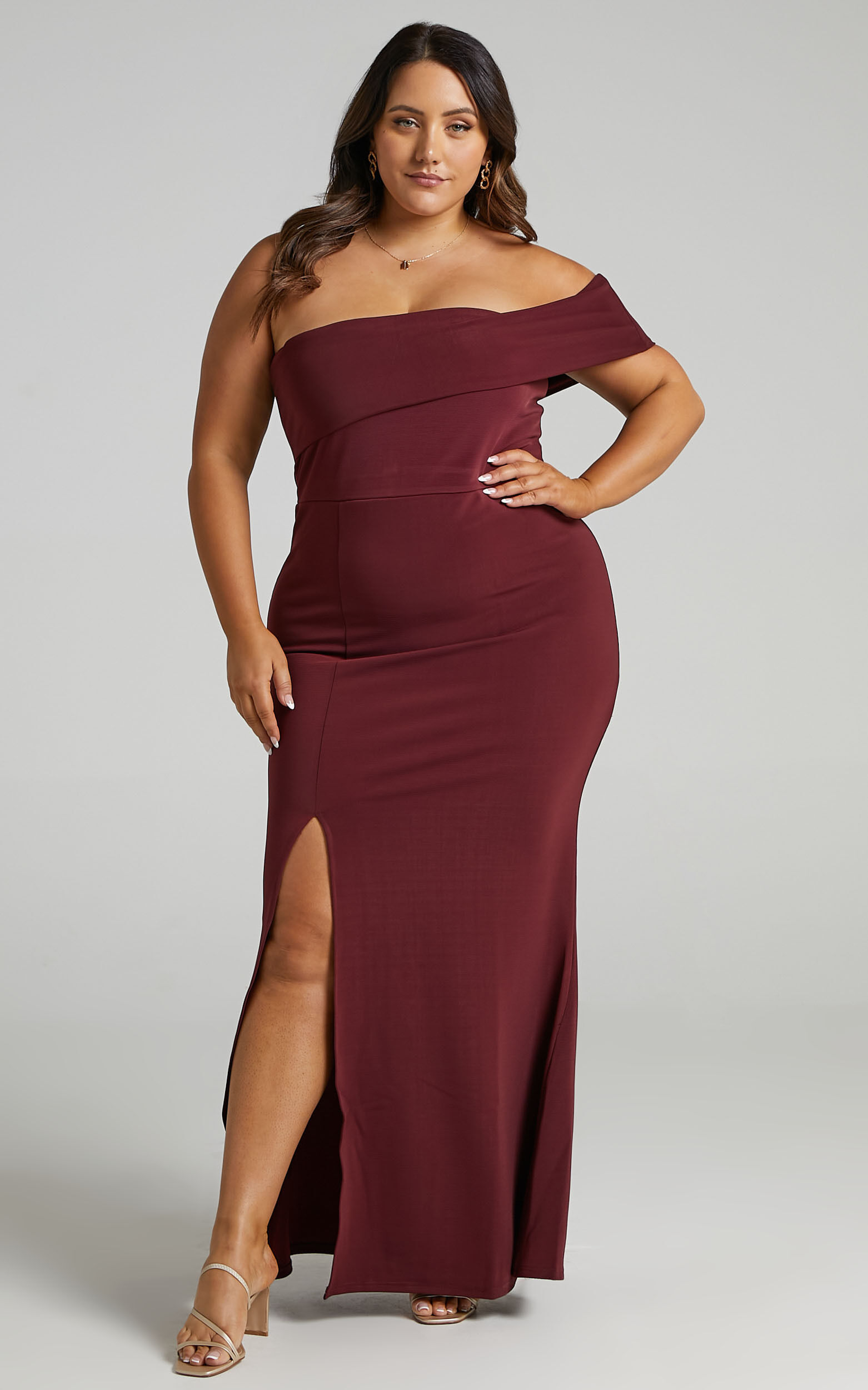 Glamour Girl Off The Shoulder Maxi Dress In Burgundy Showpo USA