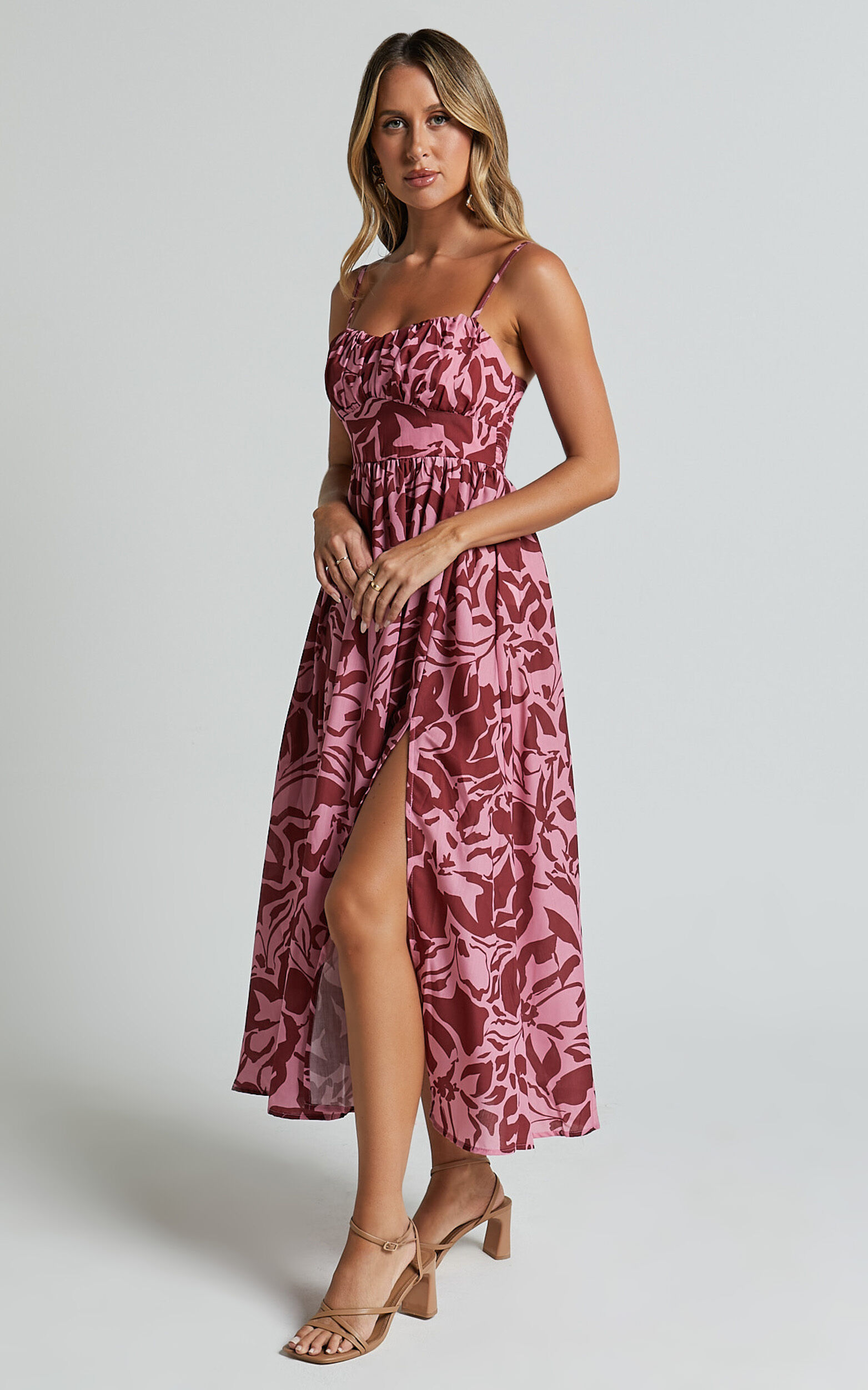 Strappy ruched midi dress sale