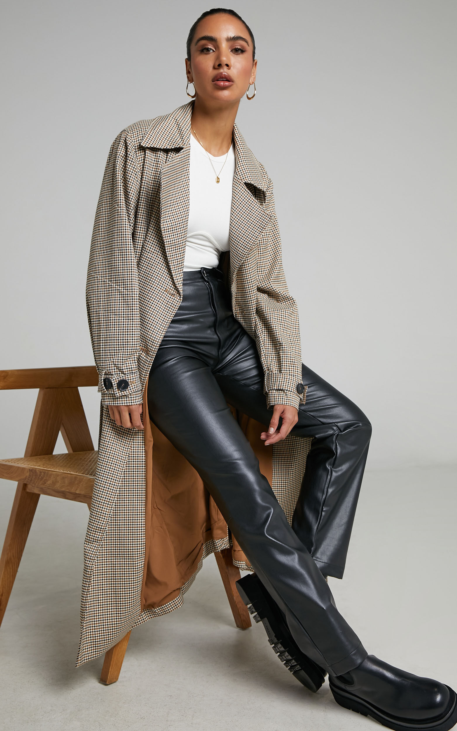 4th & Reckless - Chica Trench in Brown check - 06, BRN1