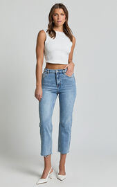 Imelda Jeans - Mid Waist Frayed Hem Recycled Denim Crop Straight Leg ...