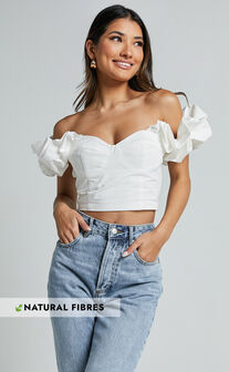 Moirah Top - Off Shoulder Sleeve Sweetheart Cropped Bustier in White