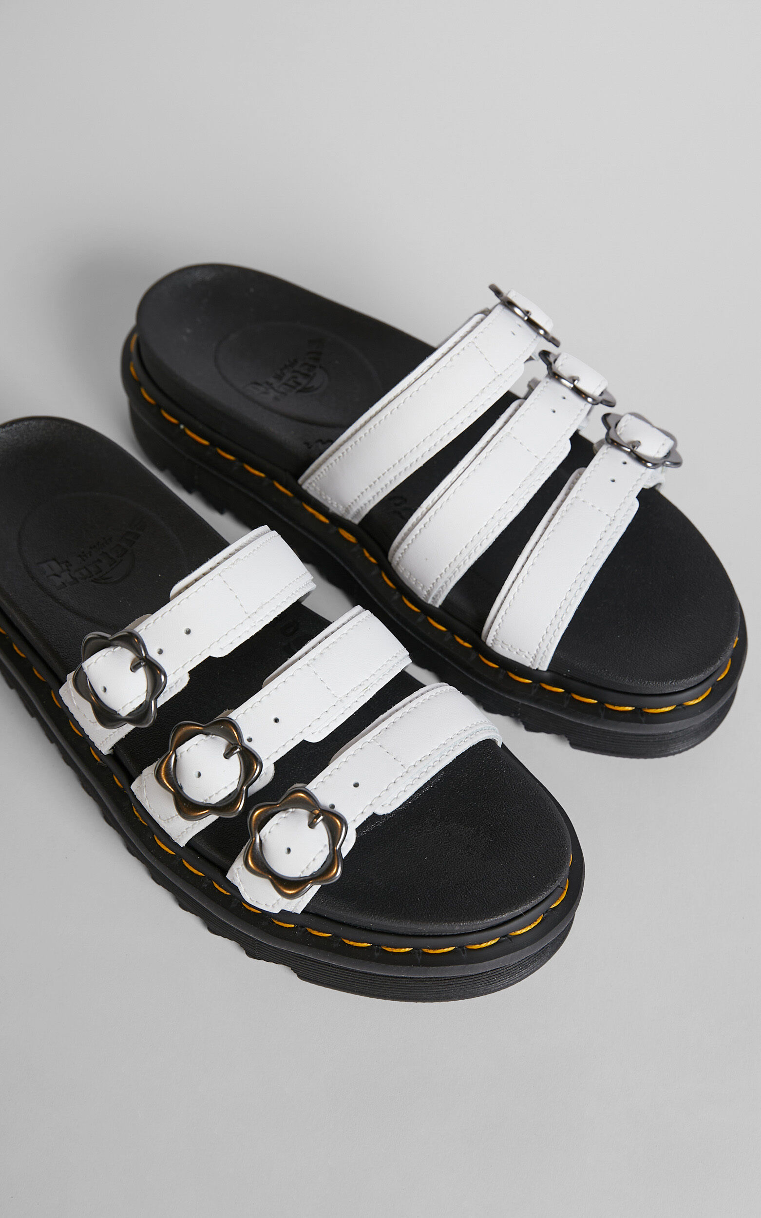 Dr. Martens Blaire Slide Flower Sandals in White Showpo