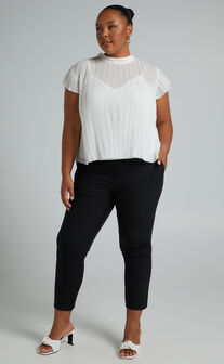 Harlow Top - High Neck Pleated Workwear Top in White