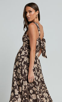 Amalie The Label - Kai Double Tie Back Midi Dress in Sahara Print