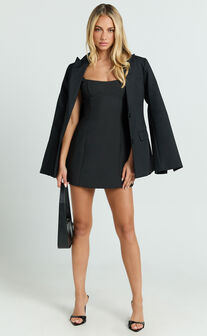 Aretha Mini Dress - Corset Panel Dress in Black
