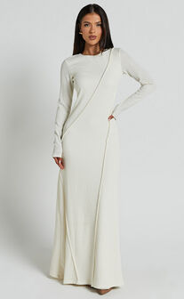 Kylie Maxi Dress - Long Sleeve Low Back Dress in Cream