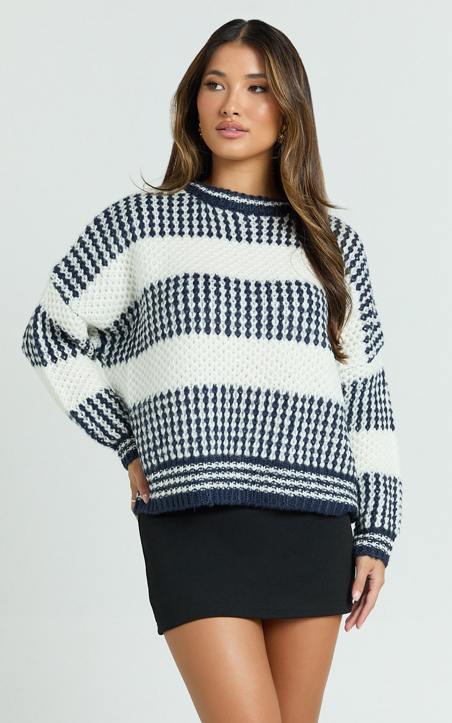 Snuggle Up Jumper - Knit Jumper in Navy Stripe - S/M, NVY1