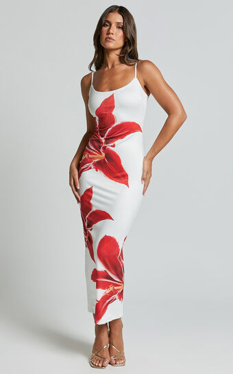 Runaway The Label - Deia Midi Dress in CRIMSON LILY