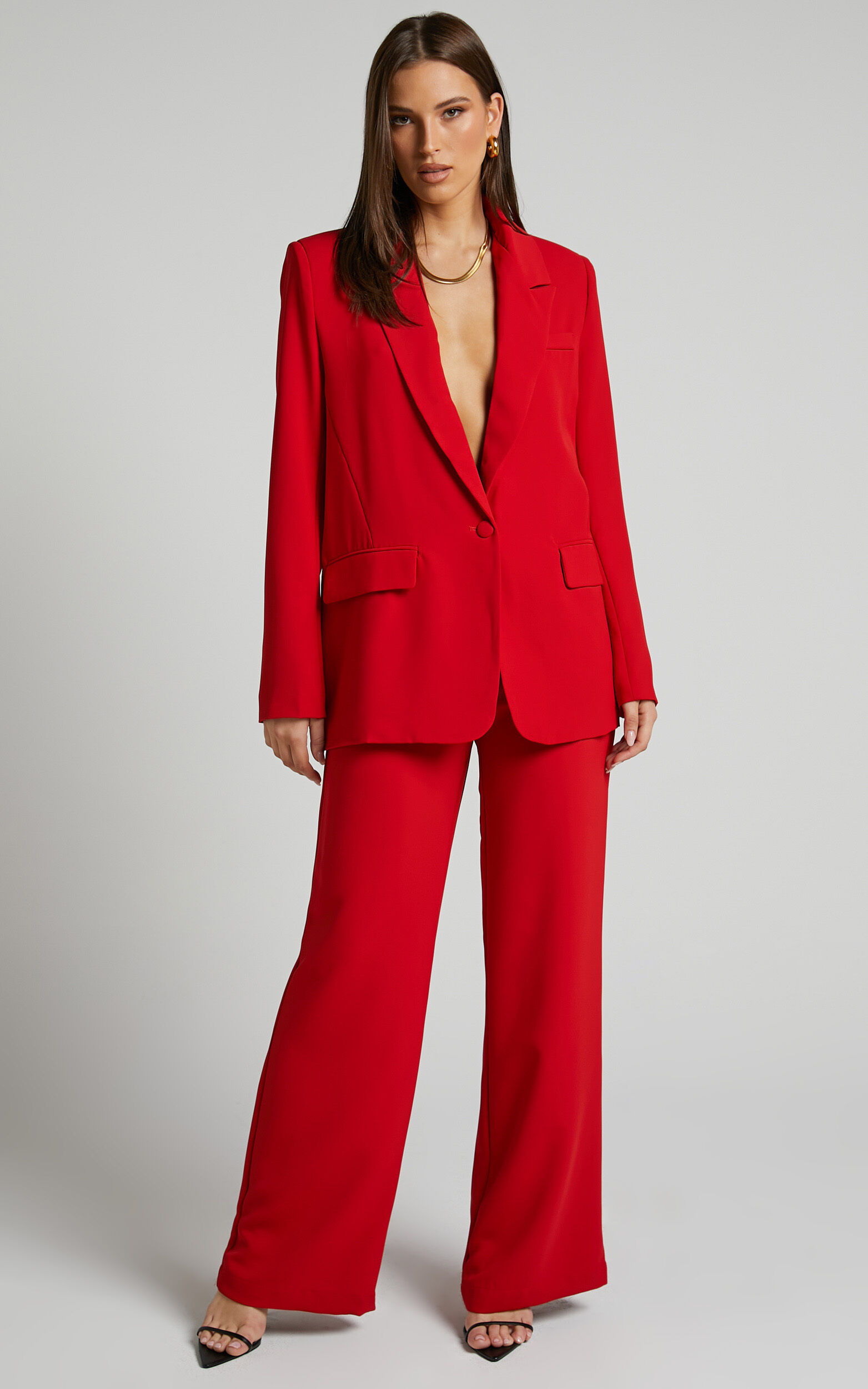 Bonnie Pants High Waisted Tailored Wide Leg Pants in Red