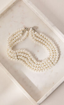 Gabrielle Necklace - Layered Pearl Choker Necklace in White