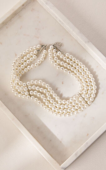 Gabrielle Necklace - Layered Pearl Choker Necklace in White No Brand