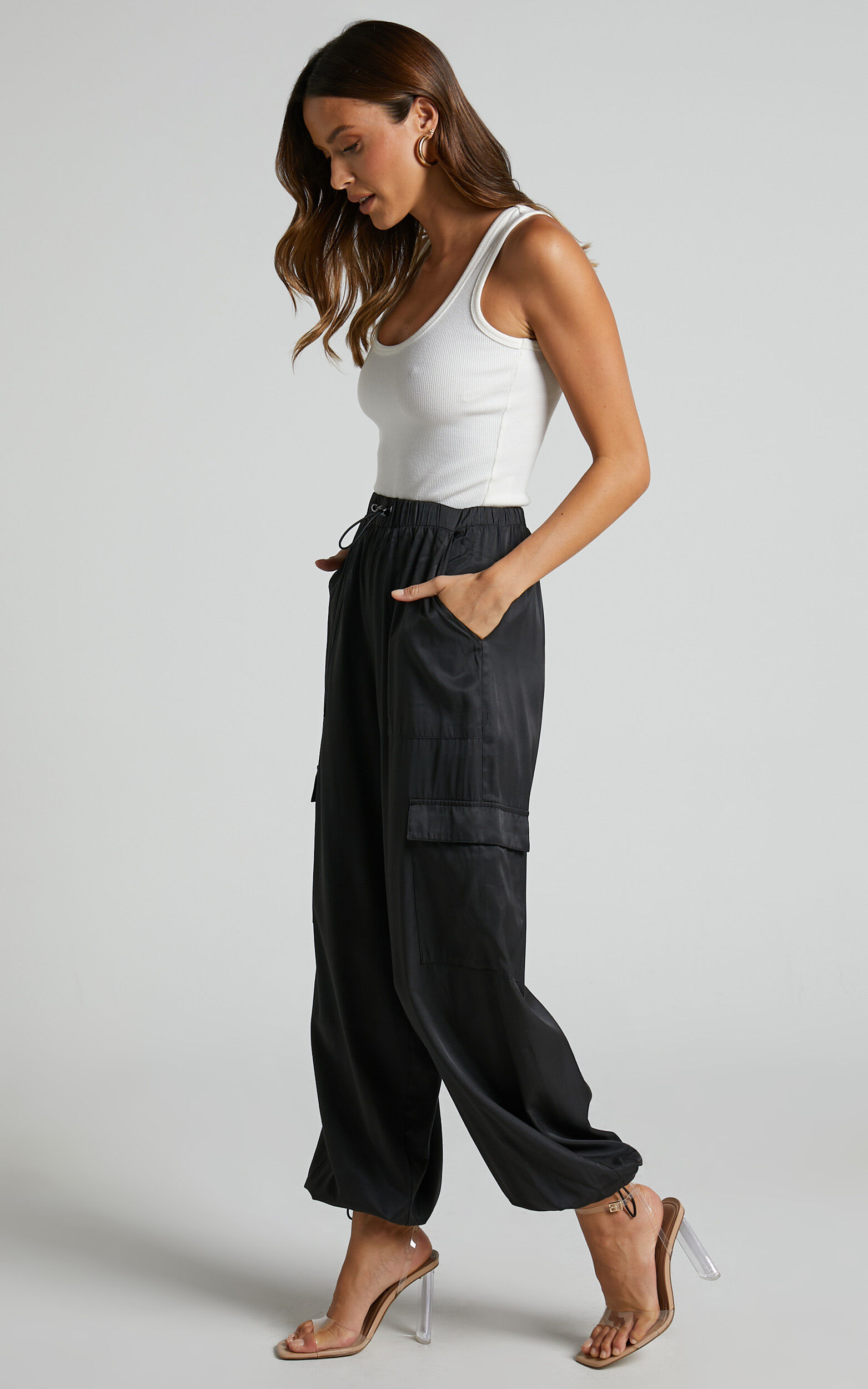 Hanabi Pants - High Waisted Cargo Parachute Pant in Black