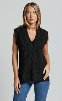 Cadha Vest - Knit Sweater Vest in Black