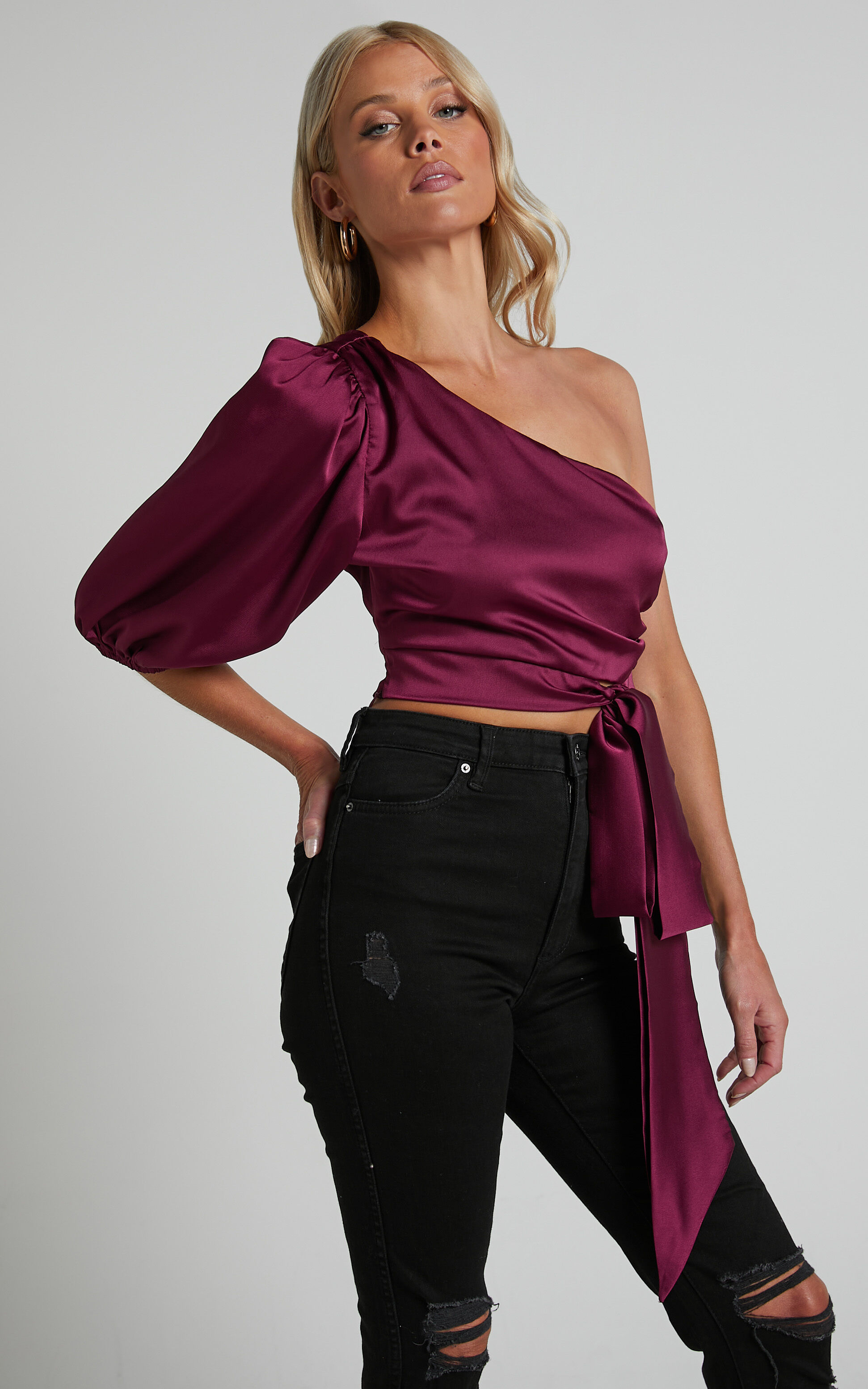 Burgundy puff on sale sleeve top