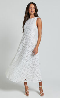 Kalani Midi Dress - High Neck Cut Out Dress in White