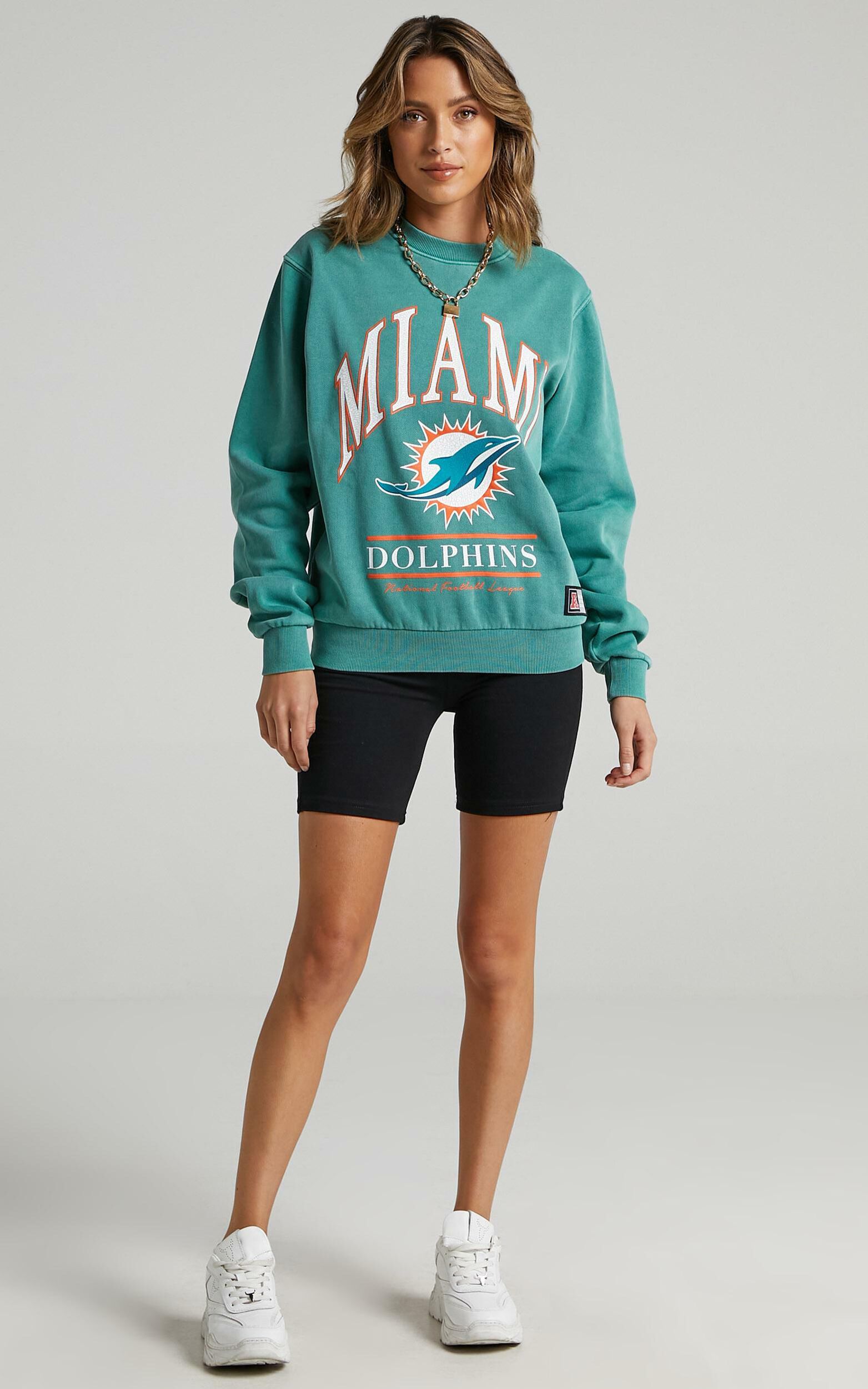 Majestic - WMS Vintage NFL Arch Crew Dolphin in Teal | Showpo USA