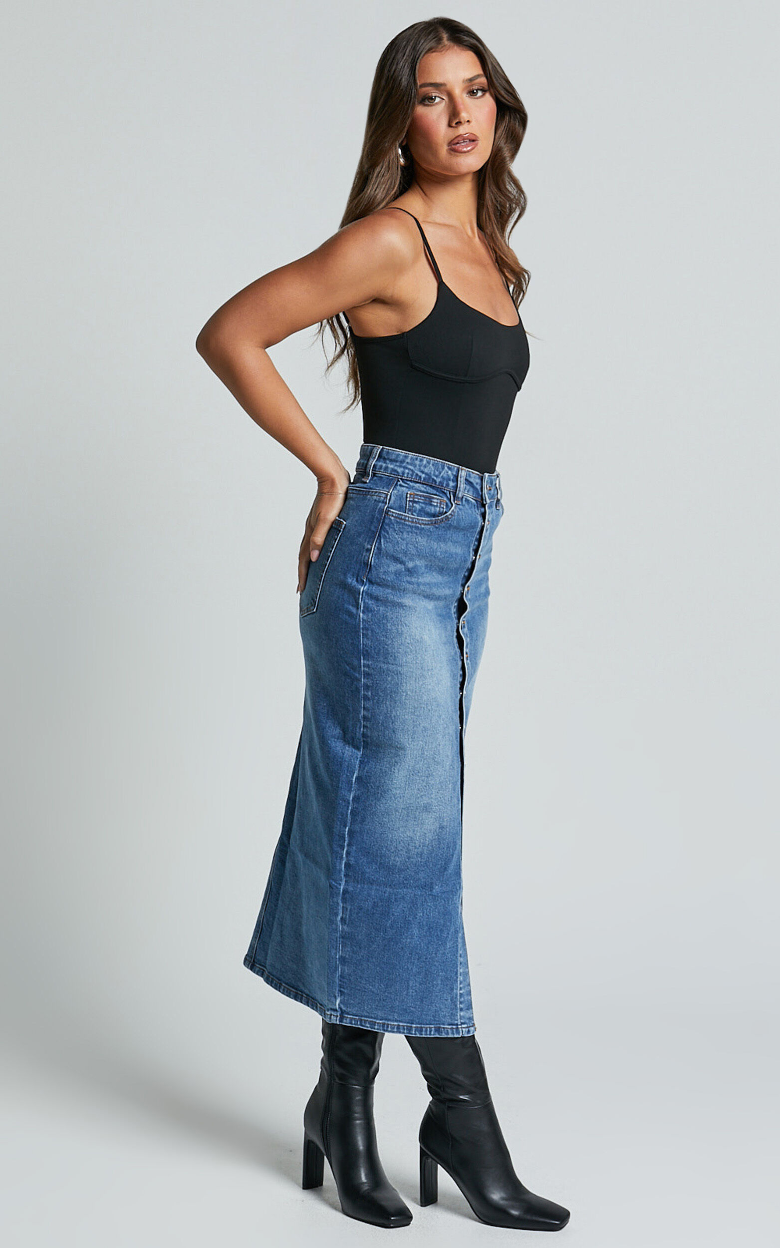 Denim midi skirt tall clearance
