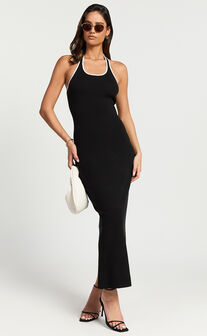 Vinny Midi Dress - Scoop Neck Bodycon Dress in Black