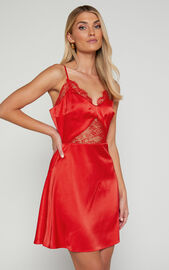 Maisey Mini Dress - V Neck Lace Detail Slip Dress in Red | Showpo USA