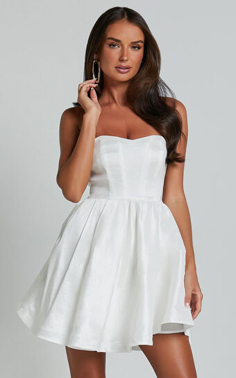 Jayde Mini Dress - Strapless Sweetheart Fit And Flare Dress in White Showpo