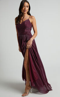 Vivienne Maxi Dress - Sweetheart Ruched Bodice in Burgundy