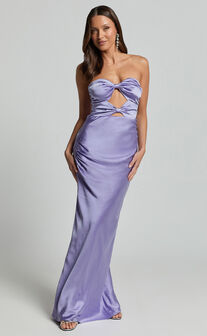 Oliver Maxi Dress - Satin Strapless Cut Out Dress in Lilac