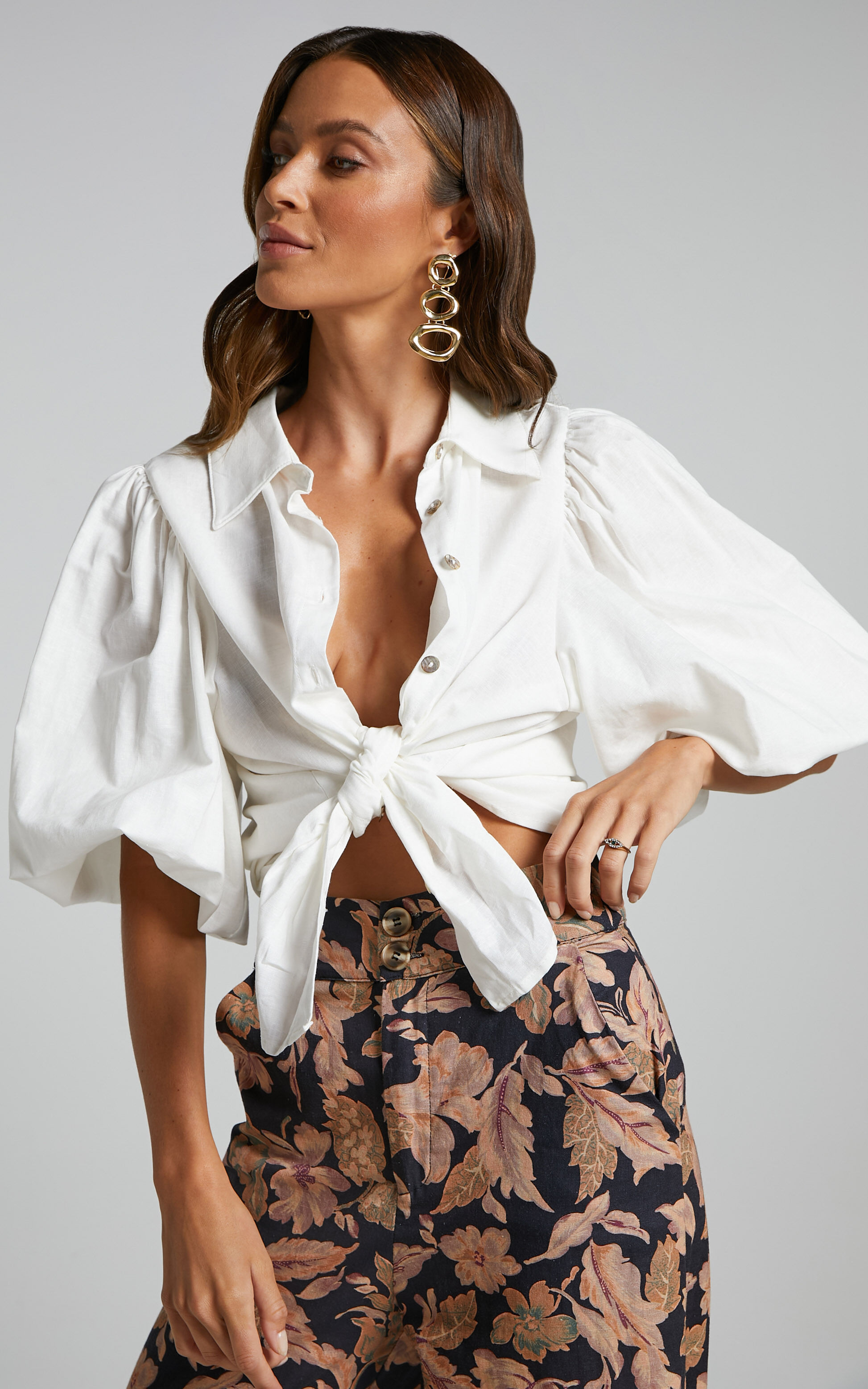 Puff sleeve hot sale linen top