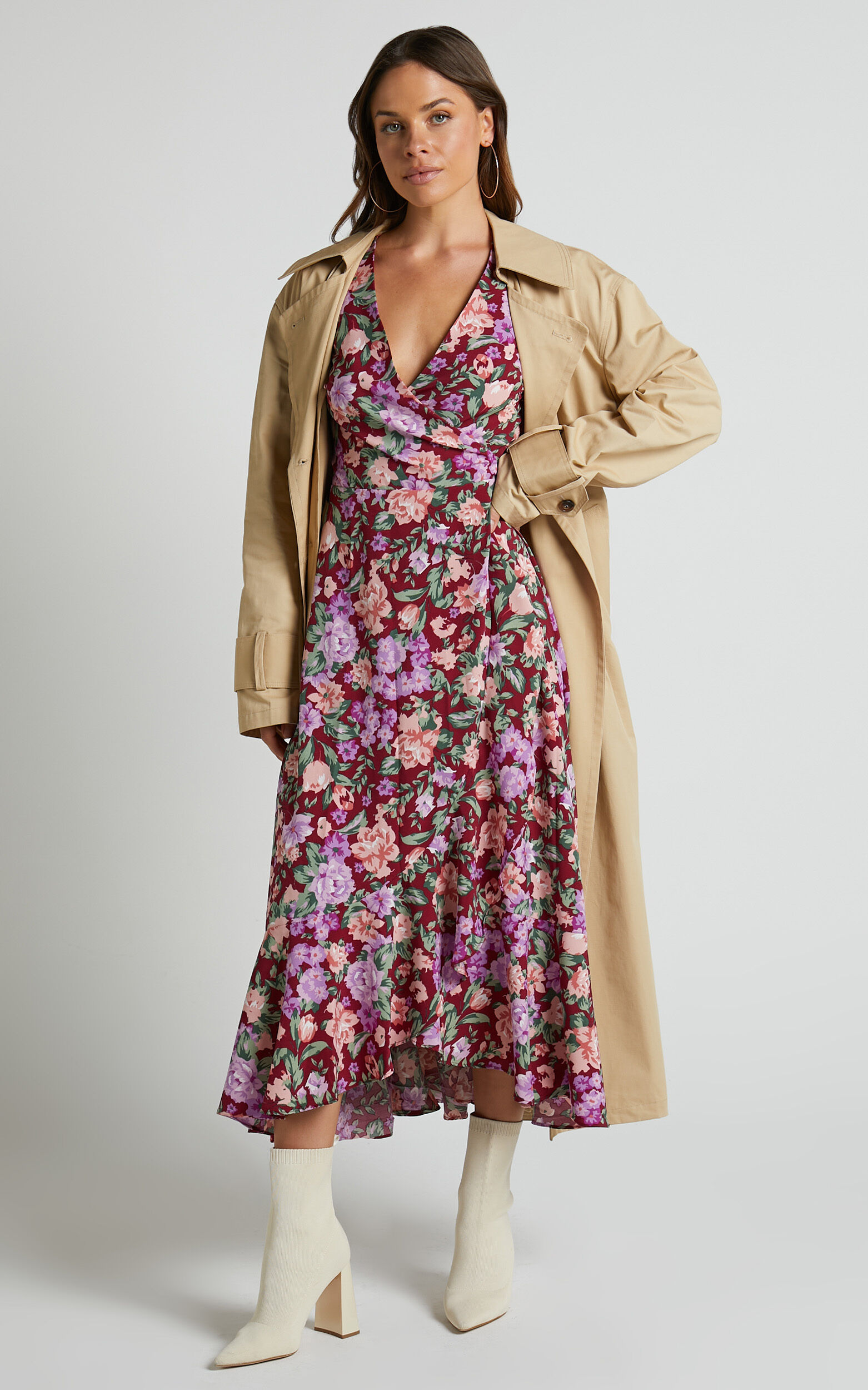 Frill detail wrap dress hot sale