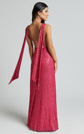 Malisha Maxi Dress - Sequin Cowl Neck Backless Dress in Pink | Showpo USA