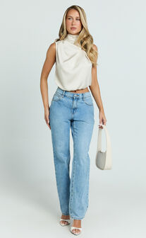 Jase Top - High Neck Scarf Top in Oyster
