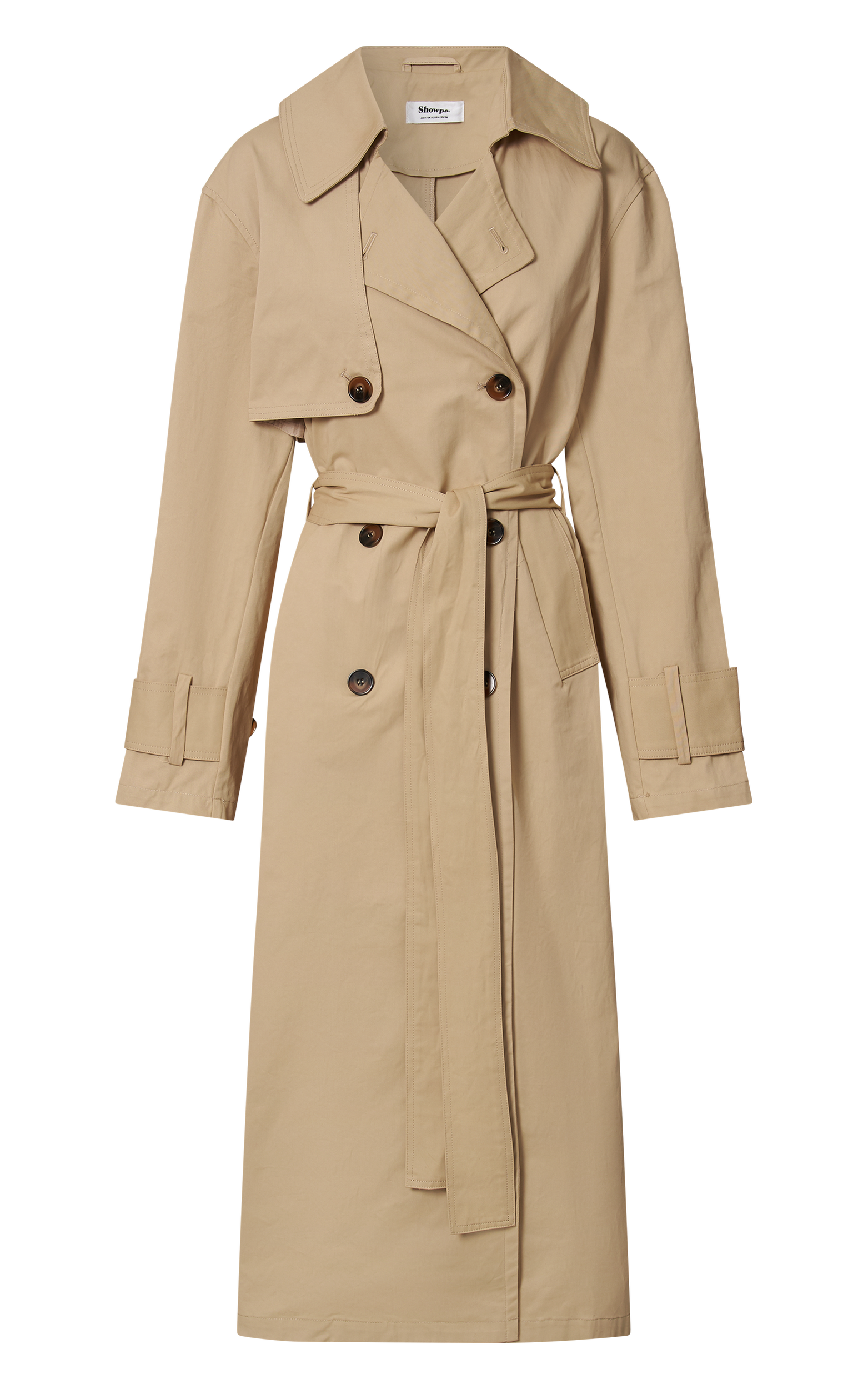 Avah Trench Coat Double Breasted Tie Waist Coat in Camel Showpo USA