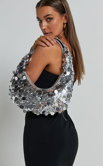 Cancun Cricle Sequin Oval Bag in Silver