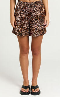 Lopez Linen Blend Shorts - High Waisted Shorts in Tonal Leopard Print