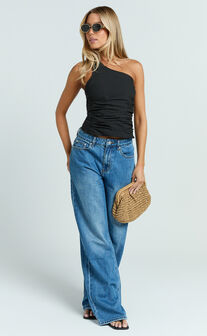 Stella Top - Linen Look Asymmetric Halter Top in Black