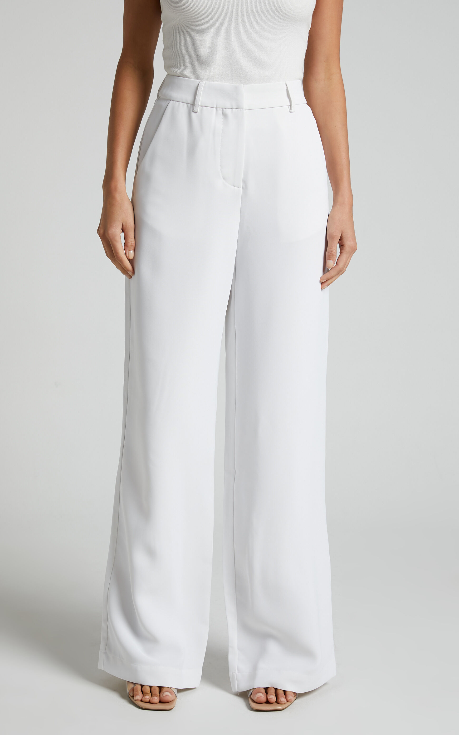 Bonnie Pants High Waisted Tailored Wide Leg Pants in White