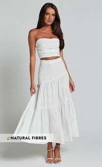 Schiffer Two Piece Set - Strapless Top and Tiered Midi Skirt in White