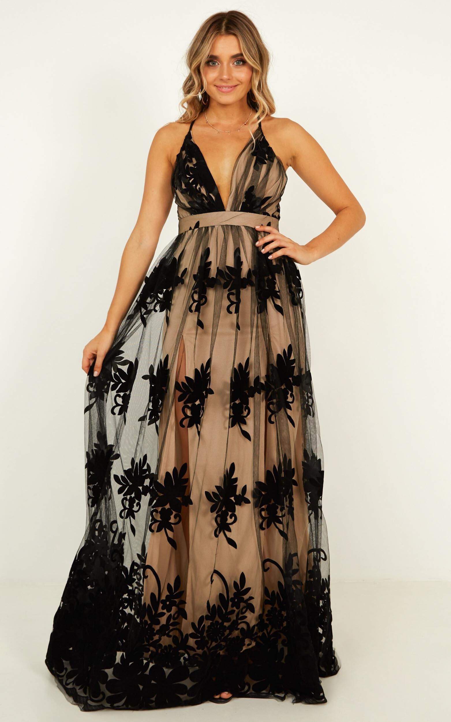 Promenade Maxi Dress in Black And Nude