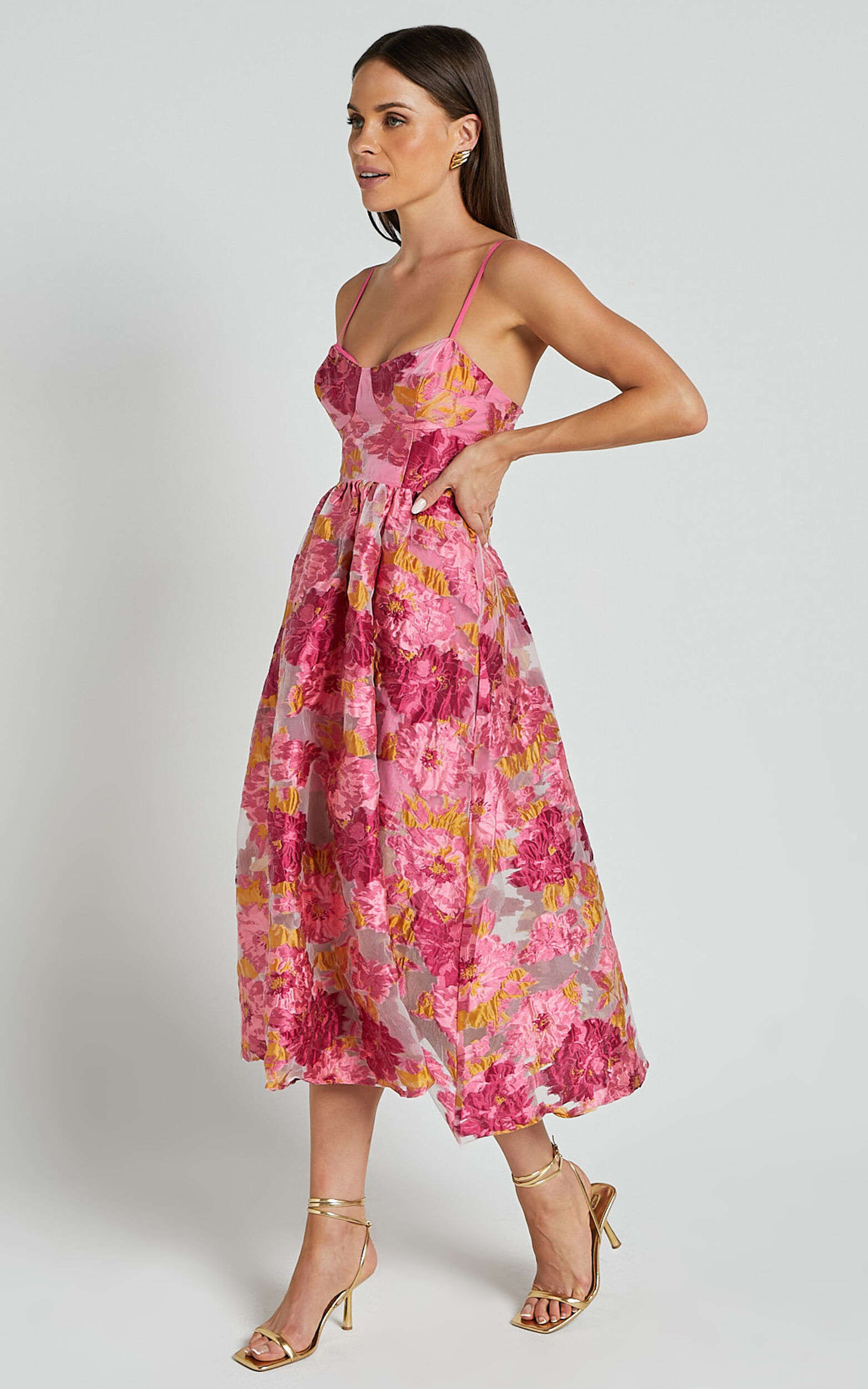 Brailey Midi Dress - Aline Corset Detail Dress in Light Pink | Showpo