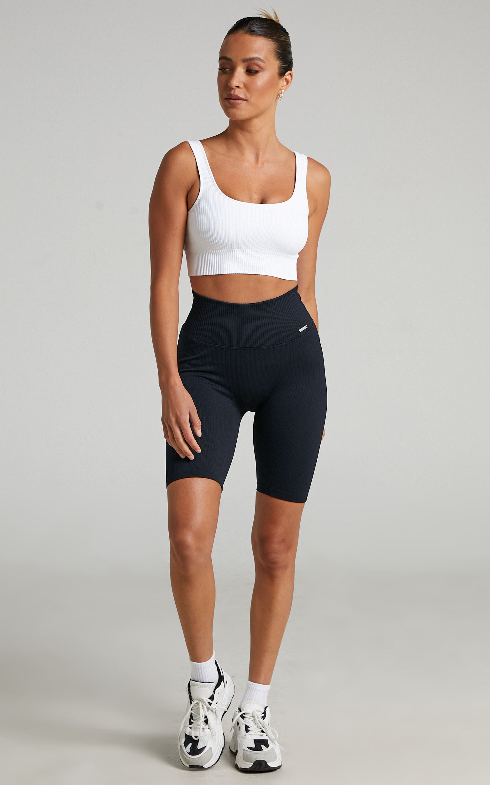 Aim n RIBBED SEAMLESS BIKER SHORTS in Black Showpo NZ
