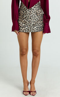 Mariabella Mini Skirt - Leopard High Rise A Line Skirt in Leopard