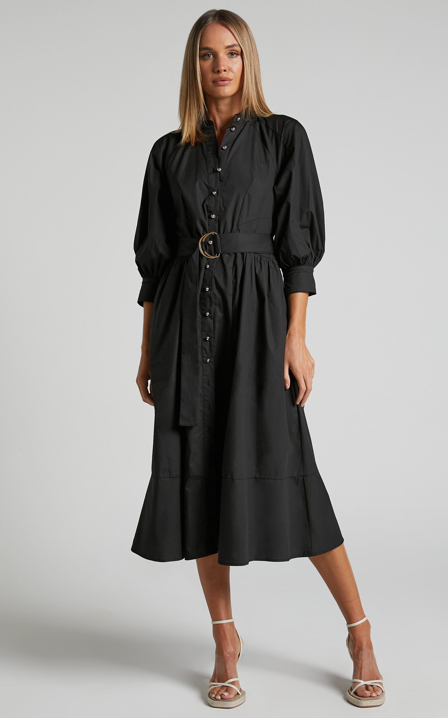 Black belted dress with sleeves online